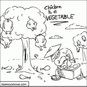 Comic showing chicken being harvested froma tree.